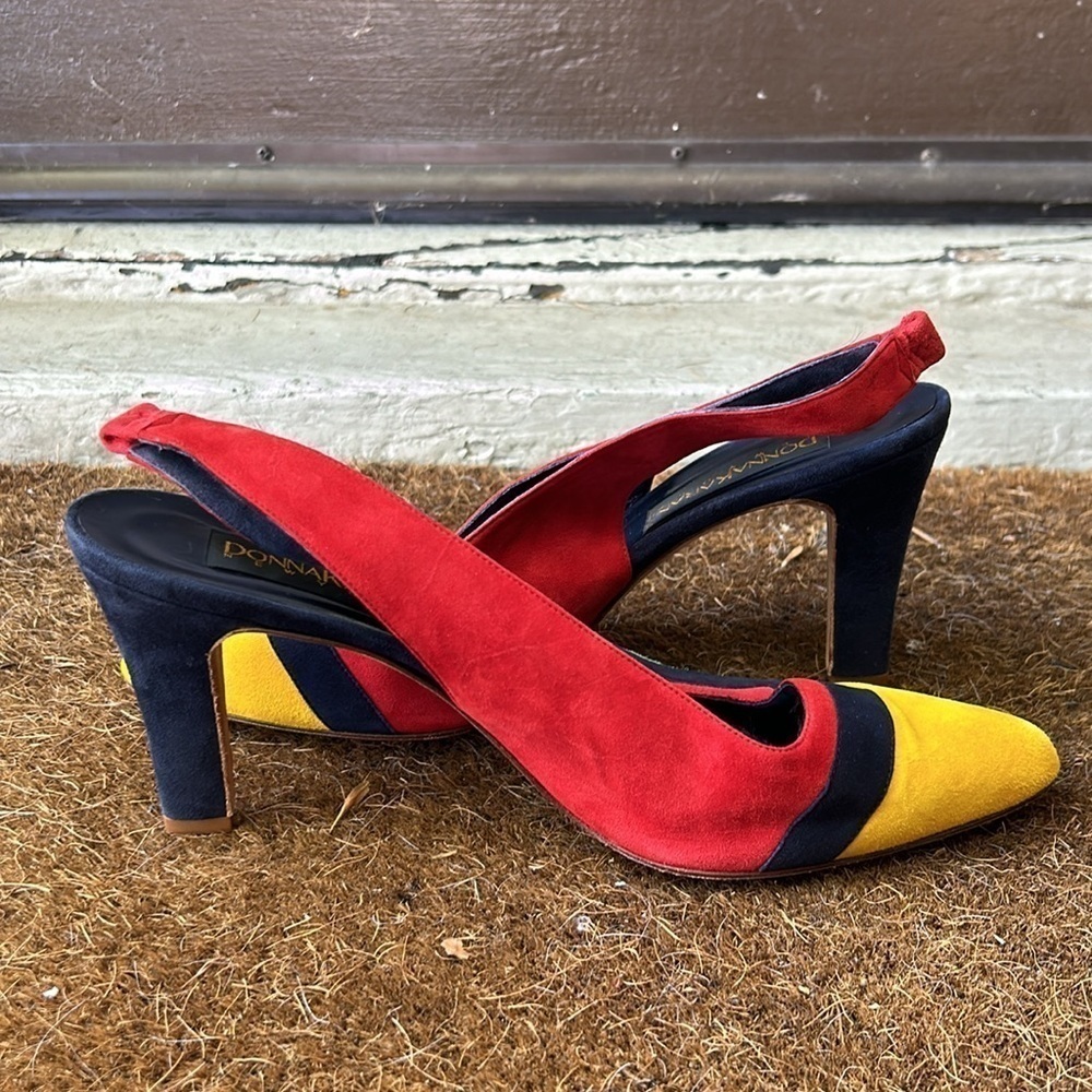 Donna Karen New York Vintage Colorblock Suede Slingback Heels 80's Retro Rare 10 - Picture 10 of 11